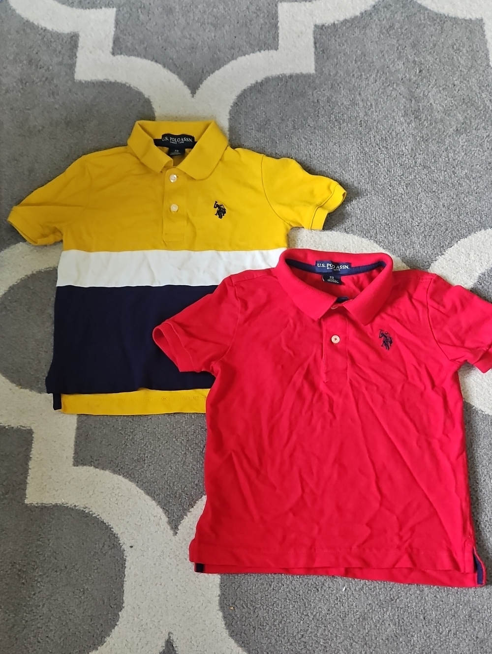 U.S. Polo Assn. Yellow White Navy Stripe Polo & Red Polo Set